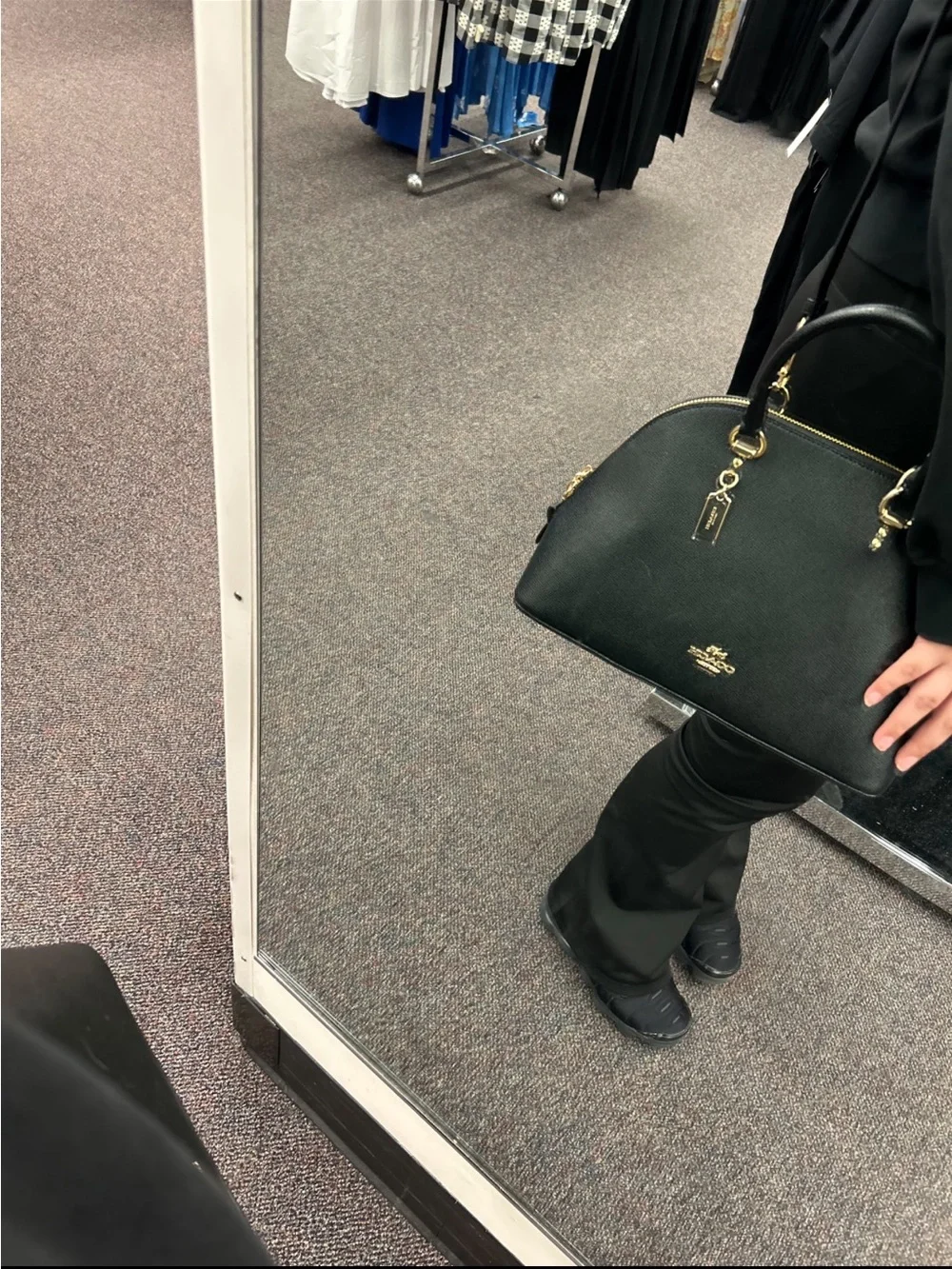 Coach Black Leather Dome Satchel with Gold Hardware